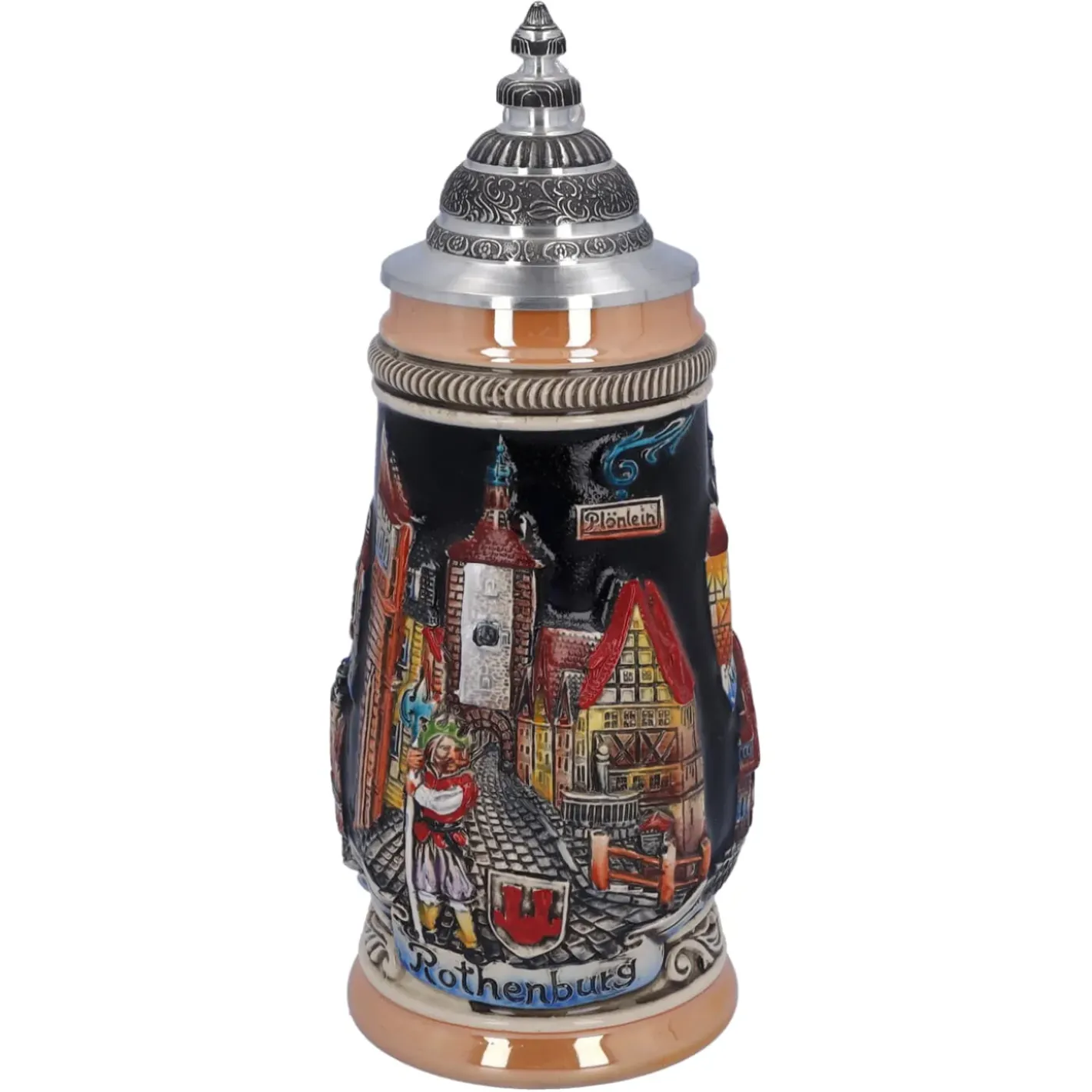 Käthe Wohlfahrt Bierkruge-Bierkrug Mit Zinndeckel "Rothenburg", Schwarz, 0,25L