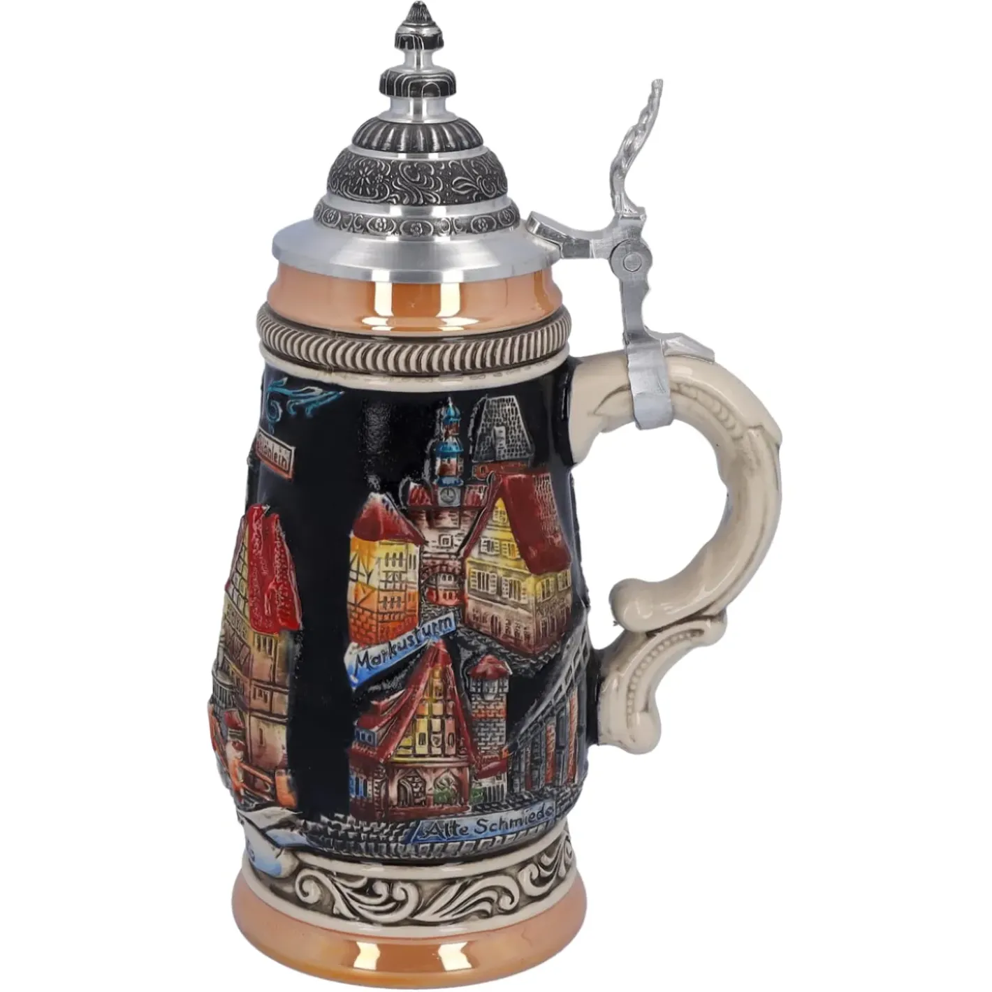 Käthe Wohlfahrt Bierkruge-Bierkrug Mit Zinndeckel "Rothenburg", Schwarz, 0,25L